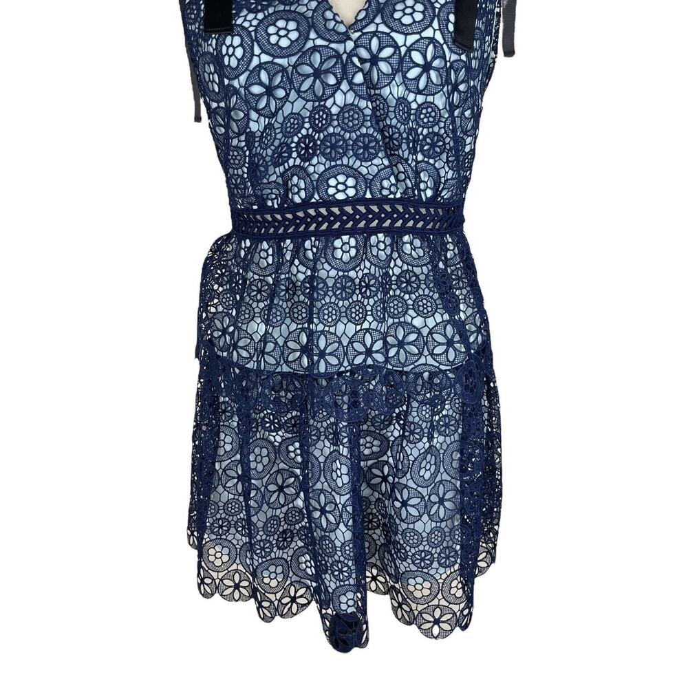 Self Portrait Guipure Bow Tiered Cocktail Dress Romantic Coquette Size Small - Picture 7 of 9